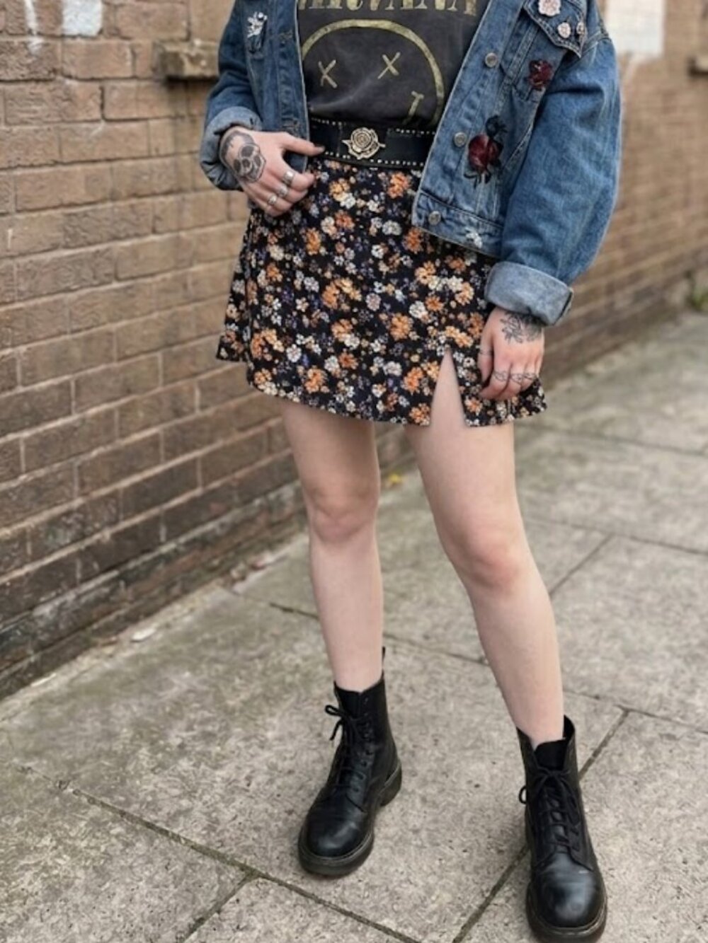 Wild Honey Blue Floral Mini Skirt Small Grunge Y2K Alt Style Kick Pleat